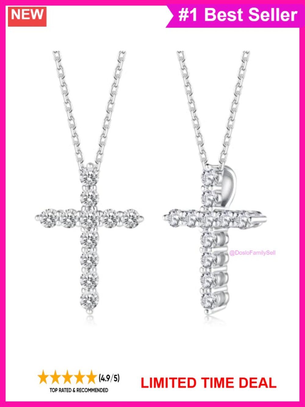 Moissanite Cross Necklace for Women Lab Created 925 Sterling Silver Pendant